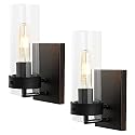 JONATHAN Y 4.5" Oil Rubbed Bronze/Clear Modern Wall Sconces Set of 2 for Bathroom Vanity, with Clear Glass Shade, Coastal Minimalist Wall Light