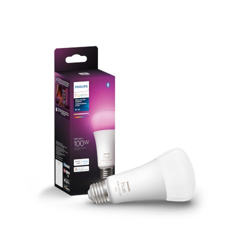 Philips Hue Smart 100W A21 LED Bulb - White and Color Ambiance Color-Changing Light - 1 Pack - 1600LM - E26 - Indoor - Control with Hue App - Works