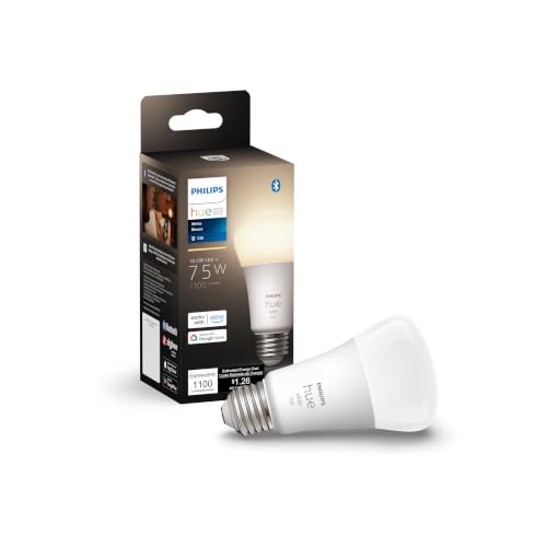 Philips Hue Smart 75W A19 LED Bulb - Soft Warm White Light - 1 Pack - 1100LM - E26 - Indoor - Control with Hue App - Works with Alexa, Google