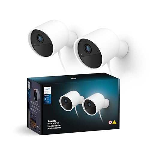 Philips Hue Secure Wired Camera-2 Pack, 1080P Resolution, Notifications, Seamless Integration, Continuous Power, Indoor and Outdoor, White. Free