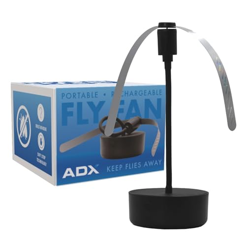 Adamax Black USB-C Rechargeable Fly Fan For Tables FF-BK-01, Outdoor Dining Accessory and BBQ Essential, Lightweight with Adjustable Neck, Picnic