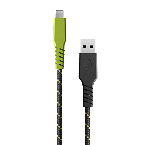 Skullcandy Line+ Braided Lightning Cable, 15W USB A to Lightning Charger Cable and Sync Cable for iPhone/Pro/Max, 6ft - Grey/Yellow