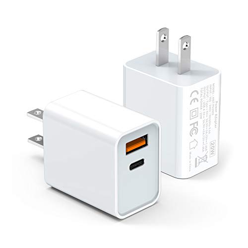 [2 Pack] LCGENS USB C Wall Charger Block 20W, Dual Port PD Power Delivery Fast Type C Charging Block Plug Compatible with iPhone 11/12/13/14/15/16/17