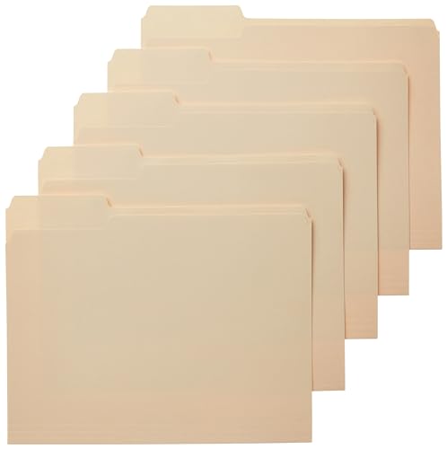 Amazon Basics Sturdy File Folders with Reinforced Tabs for Filing and Organization, 1/3-Cut Tab, Assorted Positions, Letter Size, 8.5x11 inches