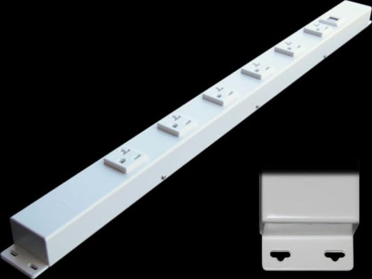 24” Hardwired Power Strip (NO Power Cord), 6 (NEMA 5-20R) Vertical Outlets (NOT Tamper Resistant), with Ears (with mounting tabs on Both Ends), 20