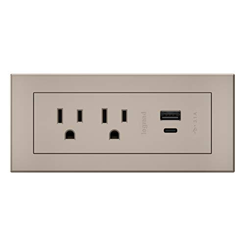 Legrand Wiremold RDZCNI radiant Furniture Power Center with USB, Recessed Power Strip, 2 Outlets, Type A/C USB, 6 Foot Cord, Nickel
