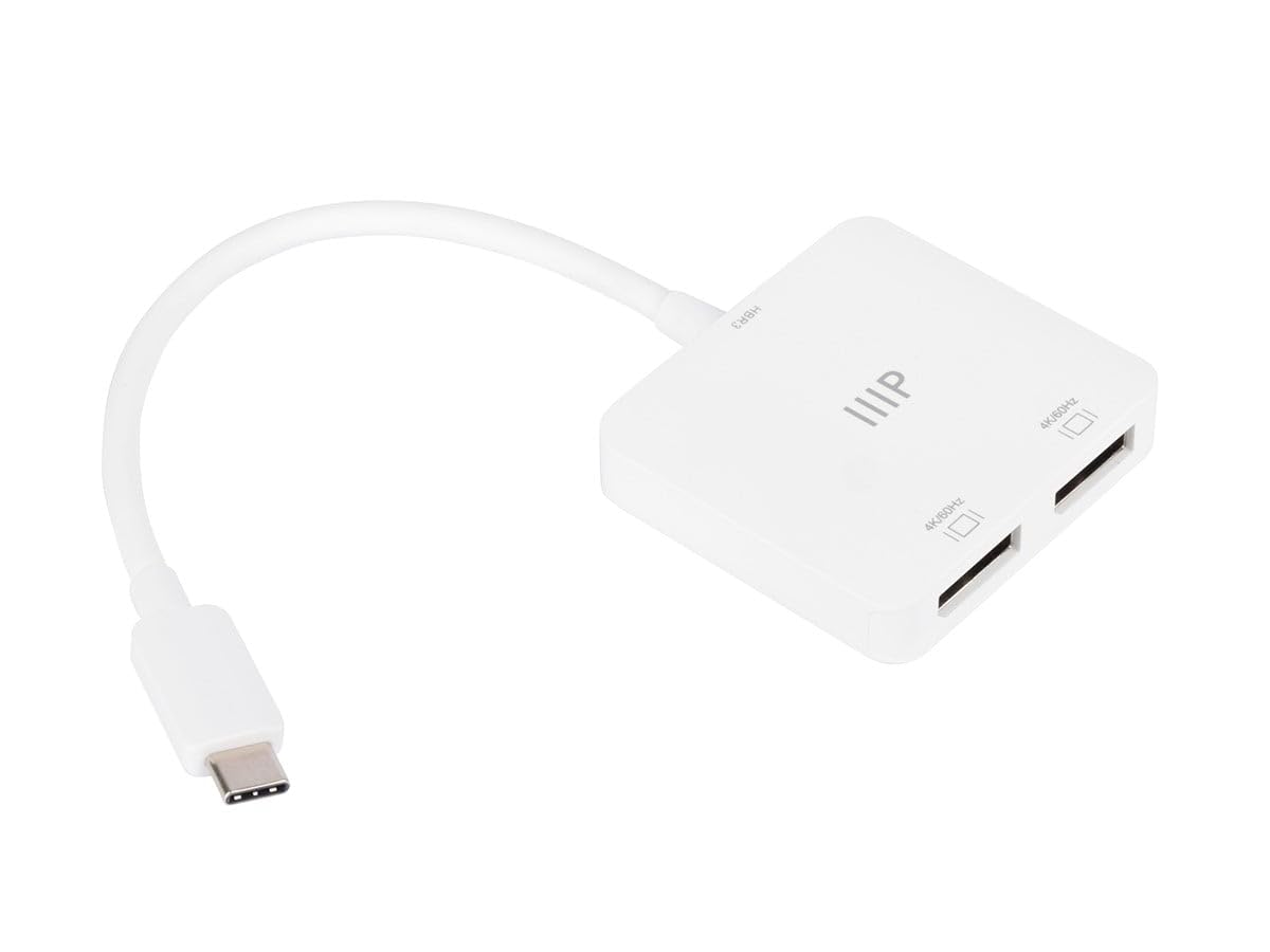 Monoprice USB-C to Dual 4K DisplayPort Adapter (Dual 4K@60Hz) HDR, Supports MST, SST, and Mirror Modes, Portable, Compatible with Thunderbolt 3