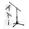 Stage Rocker Foldable Tripod Low-Profile Mic Boom Stand - Height Extending from 9.6'' to 16.9'', w/Adjustable Telescoping Arm Up to 9''