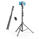 EMART 62’’ Cell Phone Tripod Stand, Adjustable Floor Cellphone Tri Pod Holder with Remote for iPhone and Android, Portable Compact Smartphone Selfie