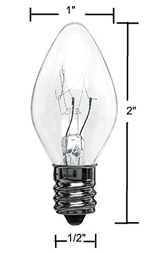 Creative Hobbies 7 Watt, 130V C7 Night Light, 40 Lumens, Long Life, Clear, E12 Candelabra Base, C7 Replacement Bulbs, Incandescent Light Bulb | 25