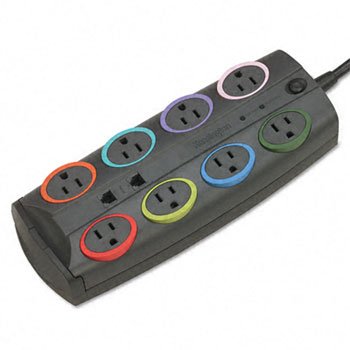 Kensington® SmartSockets® Color-Coded Eight-Outlet Adapter Model Surge Protector SURGE,8OUT,8FT,SMRTSCKT (Pack of2)