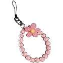 1pc Pink Flower Mobile Phone Strap Beaded Bracelet,Creative Hanging Rope Keychain Mobile Phones Lanyard Beaded,Flower Anti-Lost Phones Case Lanyard