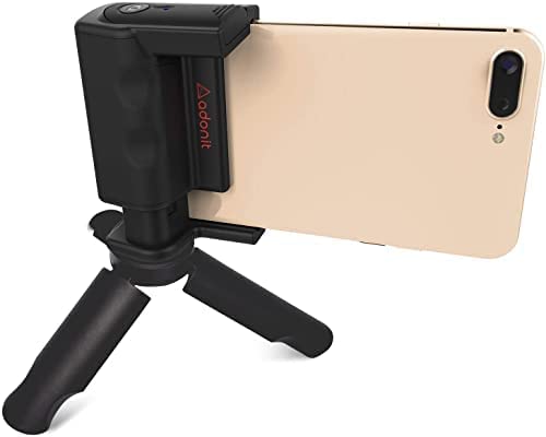 Adonit Photogrip (Black) Shutter Remote Bluetooth Selfies Included Tripod, Travel Case, Mini Stylus. Smartphone HandGrip Camera Stable Shots