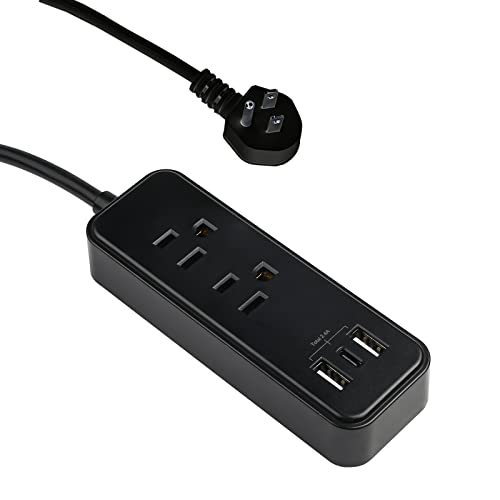 Clear Power 2-Outlet Power Strip with 3 USB Ports(1 USB-C), Flat Plug, 6 ft Power Cord, Compact USB Charging Hub, Desktop Charging Station with USB C