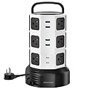 Power Strip Tower Surge Protector, JACKYLED 12 Outlets 6 USB (2 USB C) Charging Station, Extension Cord with Multiple Outlets, 1050J 1625W/13A Outlet