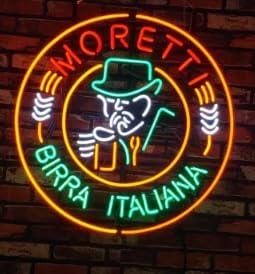 Neon Signs Beer Bar Bedroom Compatible For Moretti Birra Italiana Glass Neon Signs for Office Cafe Birthday Party Man Cave Neon Light Art Wall Lights