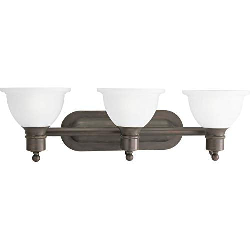 Progress Lighting P3163-20 3-Light Wall Bracket with White Etched Glass, Antique Bronze