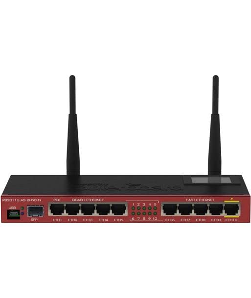 MikroTik RB2011UiAS-2HnD-IN, 4dBi, 30dBm, 600MHz, 128MB, 2. 4GHz, 5xEthernet, 5xGigabit, 1xSFP, PoE out, USB, L5