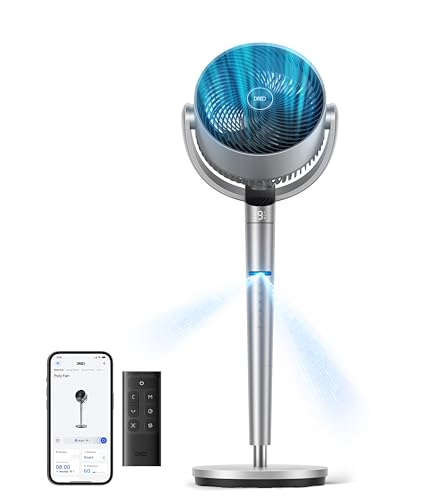 DREO Smart Fan for Bedroom, Position-based Oscillation, 150°+120° 3D Oscillating Fan, 110ft Pedestal Fans with Wi-Fi/Voice/Remote, Standing Fans Work