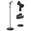 Pyle Adjustable Microphone Stand - Universal Mic Stand with Compact Heavy Base, Floor Standing Design, Height Adjustable, Pivot Angle Clip for Singing