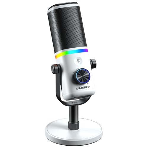 Aokeo Microphone for PC, AK-10 USB/XLR Dynamic Desktop Microphone for Gaming,Podcast,Streaming with RGB Light,Volume Control,Mute Button,Noise