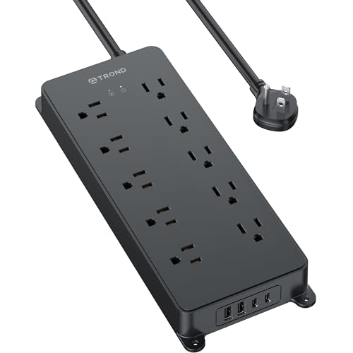 TROND Power Strip Surge Protector, 4000J, ETL Listed, 10 Widely Spaced Outlets with 2 USB A and 2 USB C, Flat Plug 5ft Extension Cord, Wall Mountable