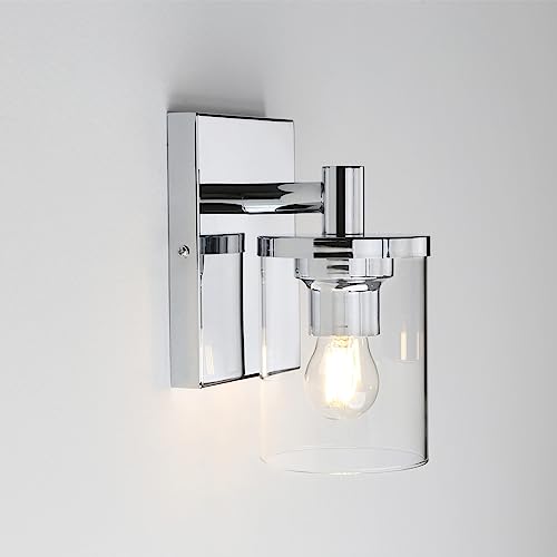 Pathson 1-Light Vintage Wall Sconce, Hardwired Bathroom Wall Light with Clear Glass Shade and Metal Base, Industrial Wall Mount Light Fixtures
