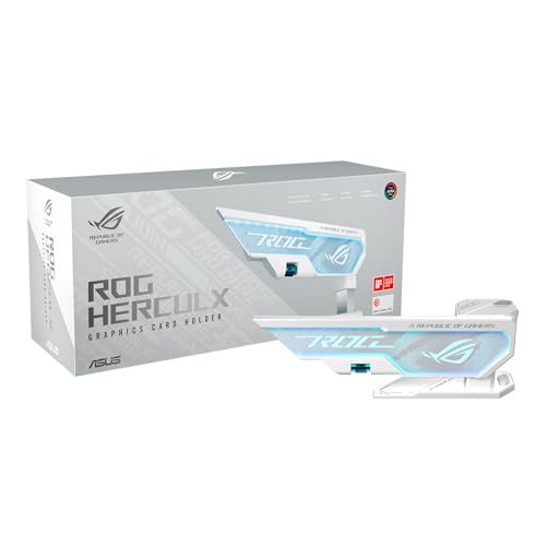ASUS ROG Herculx White GPU Anti-Sag Holder, Solid Zinc Alloy Construction, Easy Toolless Installation, Included Spirit Level, Adjustable Height, Wide