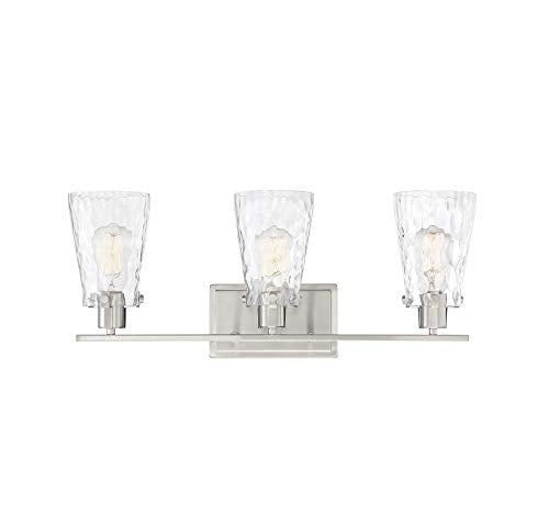 Savoy House 8-4508-3-SN Vaughan Modern Clear Water Glass Bathroom Vanity Wall Light, 3-Light 180 Total Watts, 9" H x 24" W, Satin Nickel