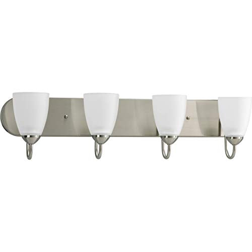 Progress Lighting Gather Collection 4-Light Etched Glass Traditional Bath Vanity Light Brushed Nickel