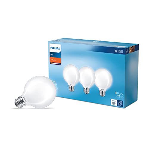 PHILIPS LED 60W G25 3-Pack Basic Soft White (2700K) 500 Lumen (5.5W = 60W) Frosted Flicker-Free Light Bulbs