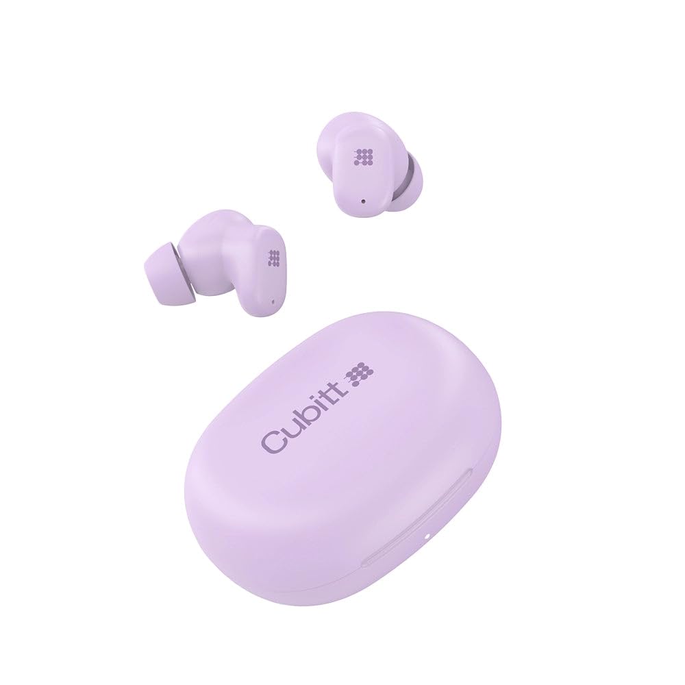 Cubitt Power Buds Wireless Earbuds with ANC & Transparency Mode - Bluetooth 6.0, Low Latency, Touch Controls, 500mAh Case - Light Lilac
