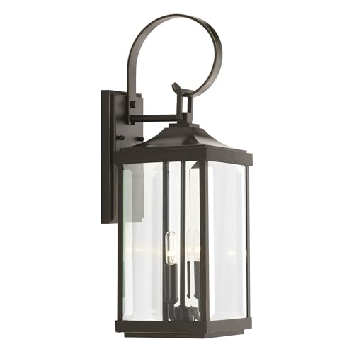 Gibbes Street Collection 2-Light Clear Beveled Glass New Traditional Outdoor Medium Wall Lantern Light Antique Bronze