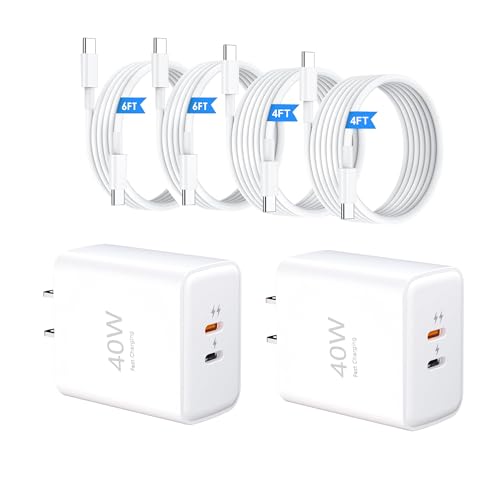 40W Dual-Port USB-C Fast Charger Bundle (Includes 4-Foot and 6-Foot Cables), High-Power Rapid Charger for iPhone 17/16/15 Pro Max, iPad, and Samsung