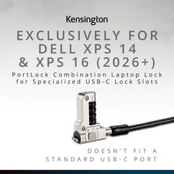 Kensington PortLock Combination Laptop Lock for USB-C Slots, 6ft Carbon Steel Security Cable, Resettable 4-Digit Code, for Laptops, Chromebooks