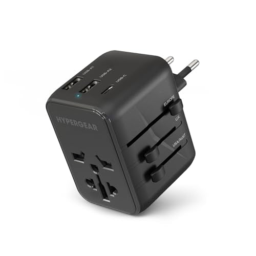 Universal International Travel Power Adapter with USB-C Portable & Compact Converter [US, AUS, EU, UK outlets] Adapter + Type-C Fast Charge + Dual USB (Black)