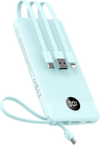 VEEKTOMX 10000mAh Portable Charger with Built-in Cables, Fast Charge Power Bank for iPhone 16/15/14 Samsung Android, USB C Battery Pack with iPhone