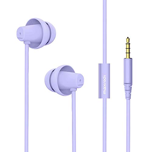 MAXROCK (TM Total Soft Silicon Headphones with Mic Sleep Travel Choice for Cellphones Tablets and 3.5mm Jack (Violet)
