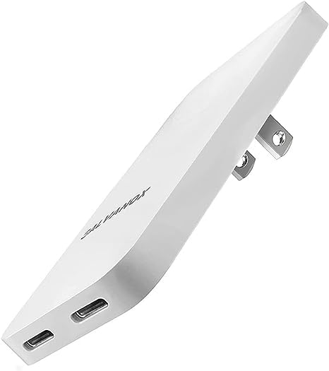 Flat 2-Port USB C Wall Charger, Ultra Slim Dual Power Adapter with Type-C Cable (20W) Fast Charging for iPhone 15, iPhone 16 Pro Max/Samsung Galaxy