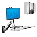 Mount-It! Wall Mounted Sit-Stand Single Monitor Workstation with Gas Spring Arm, Keyboard Tray & CPU Holder, 19.9” Height Adjustment, 41” Extension