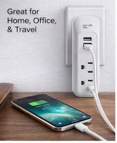 Easylife Tech Wall Outlet Extender with 2 AC Outlets and 2 USB Charging Ports Compact Plug in Power Hub 5V 3.4A USB Charger for Home Office and Travel