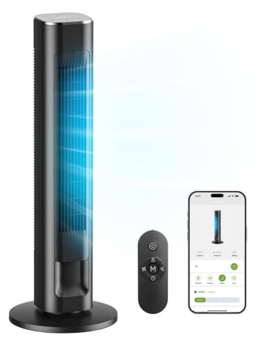 MORENTO Smart Tower Fan, WiFi, 25dB Quiet, 25ft/s, 4 Modes 4 Speeds, Black