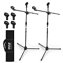 Pyle Universal Adjustable Tripod Microphone Stand - Pair of Heavy Duty Lightweight Professional Compact Extendable Stage Studio Floor Standing Boom