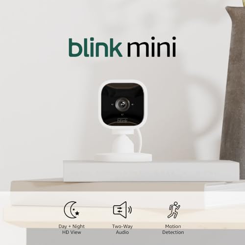 Blink Mini - Compact indoor plug-in smart security camera, 1080p HD video, night vision, motion detection, two-way audio, easy set up, Works