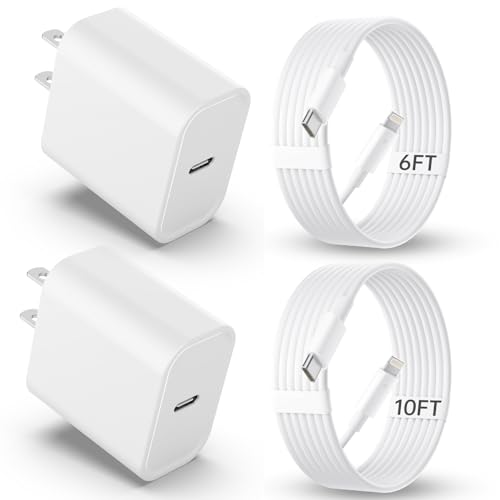 iPhone Charger Fast Charging?MFi Certified? 2Pack 20W PD USB C Wall Charger 6&10FT Cable Fasting Charging Adapter Compatible with iPhone 14Pro/13
