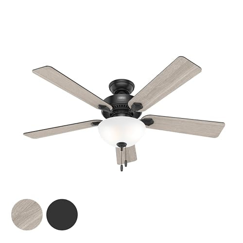 Hunter Fan 52 Inch Casual Matte Black Finish Indoor Ceiling Fan with LED Light Kit and Pull Chain (Renewed)
