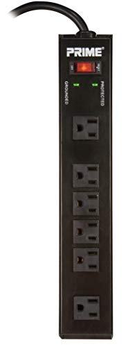 Prime Wire PB802135 6-Outlet Metal Power Workshop Surge Protector with 14-3 SJT 15-Feet Cord Black