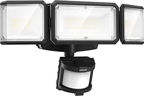 LEPOWER Battery Powered LED Flood Light Outdoor,1500LM Motion Sensor Security Lights, IP65 Waterproof,Wireless Flood Light Battery Operated,3 Head