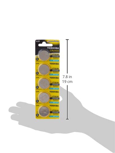 TOSHIBA CR2450 3V Lithium Coin Cell Battery 5 Batteries in Strip Child-Resistant Packaging