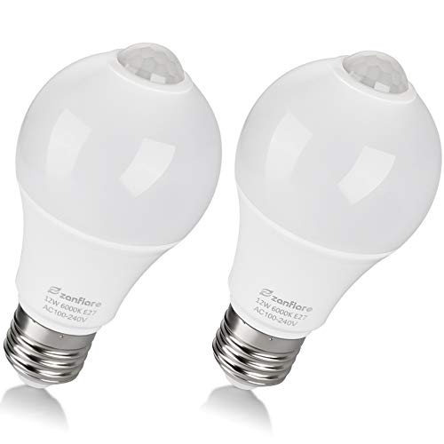 Zanflare Motion Sensor Outdoor Light Bulb, 12W(100W Equivalent), Dusk to Dawn Light Bulbs Auto On/Off Motion Detector Lights for Outside, Porch